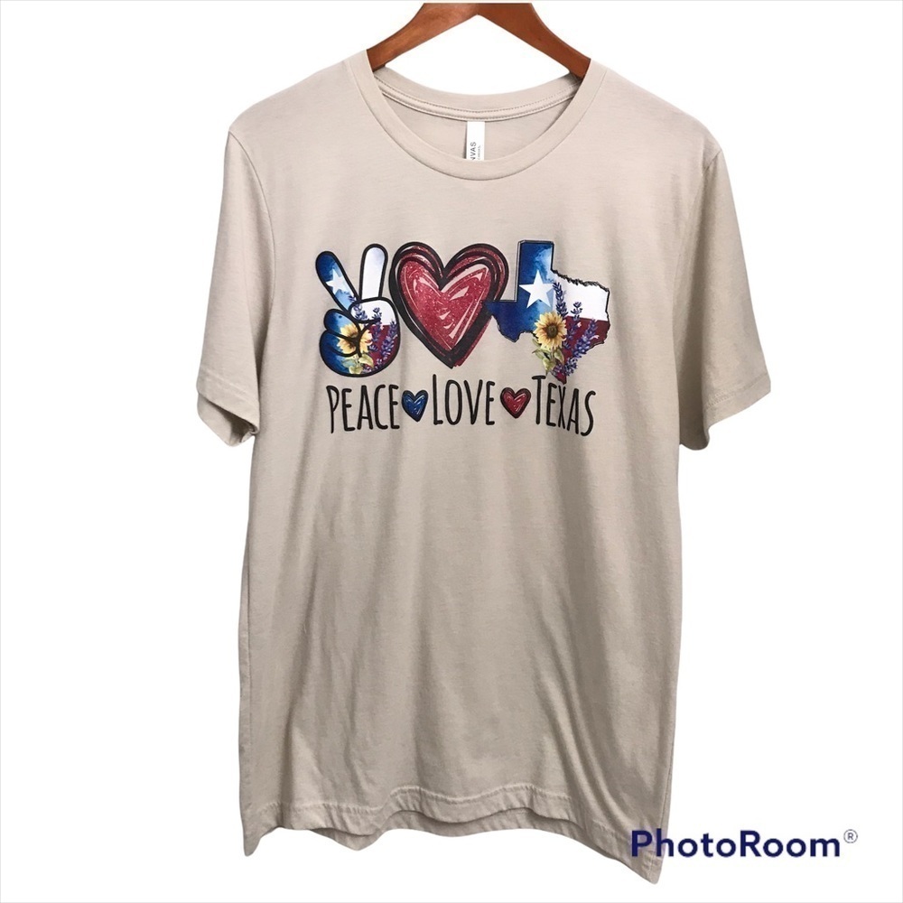 Peace, Love, Texas Beige Bella Canvas Graphic Tee Size L